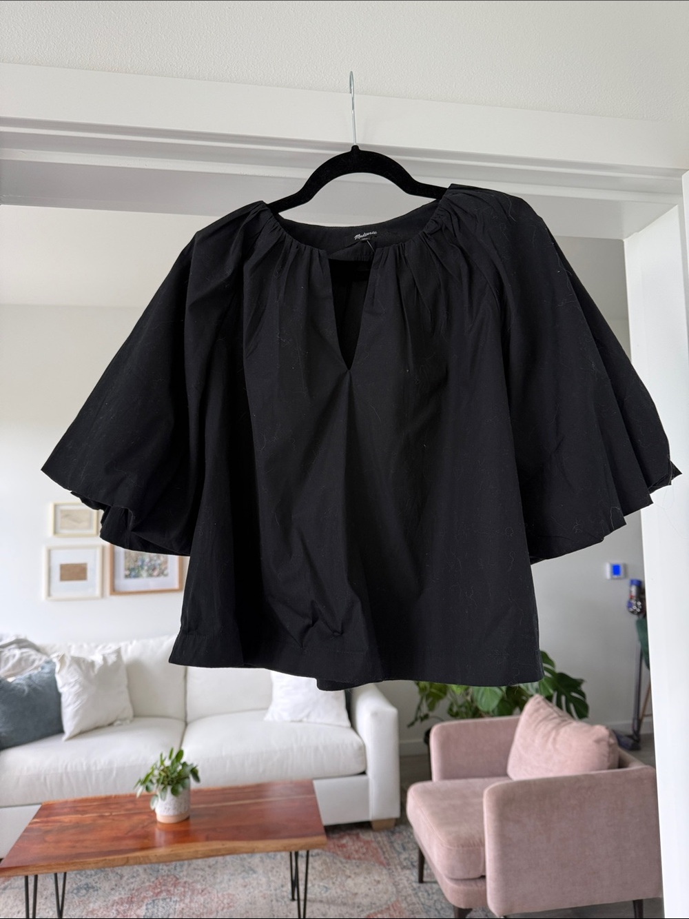 Madewell Black Puff Sleeve Peasant Top